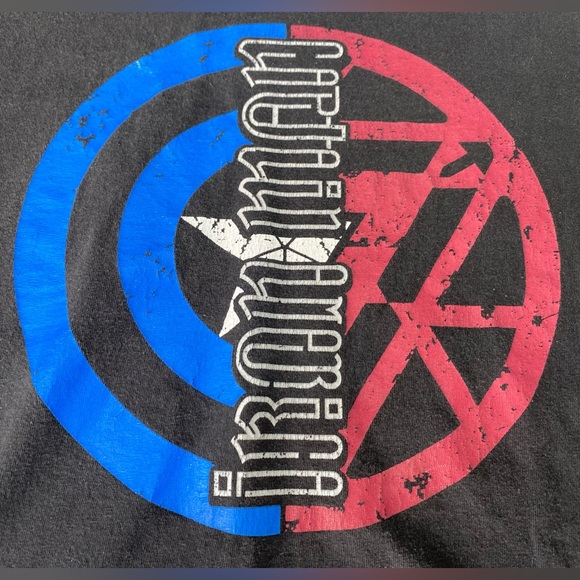 IRONMAN & CAPTAIN AMERICA Rare Vintage Dual Shield Logo Marvel Avengers t-shirt - Picture 1 of 8